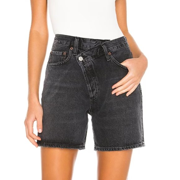 Agolde Pants - Agolde Criss Cross Upsized Denim Jean Shorts in Photogram Black